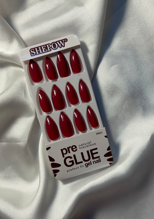 Pre-Glue Maroon Nails