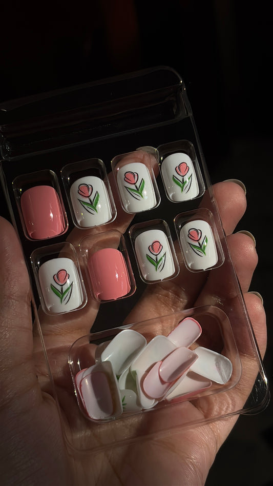Floral Nails with glue stickers