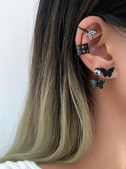 Butterfly Dangle Earrings Set Vintage Metal Geometric Circle Hoop Earrings