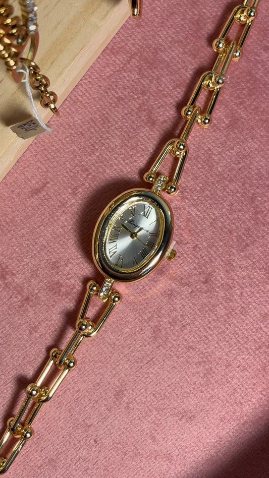 Oval Gold Adjustable Link Watch - Graphite