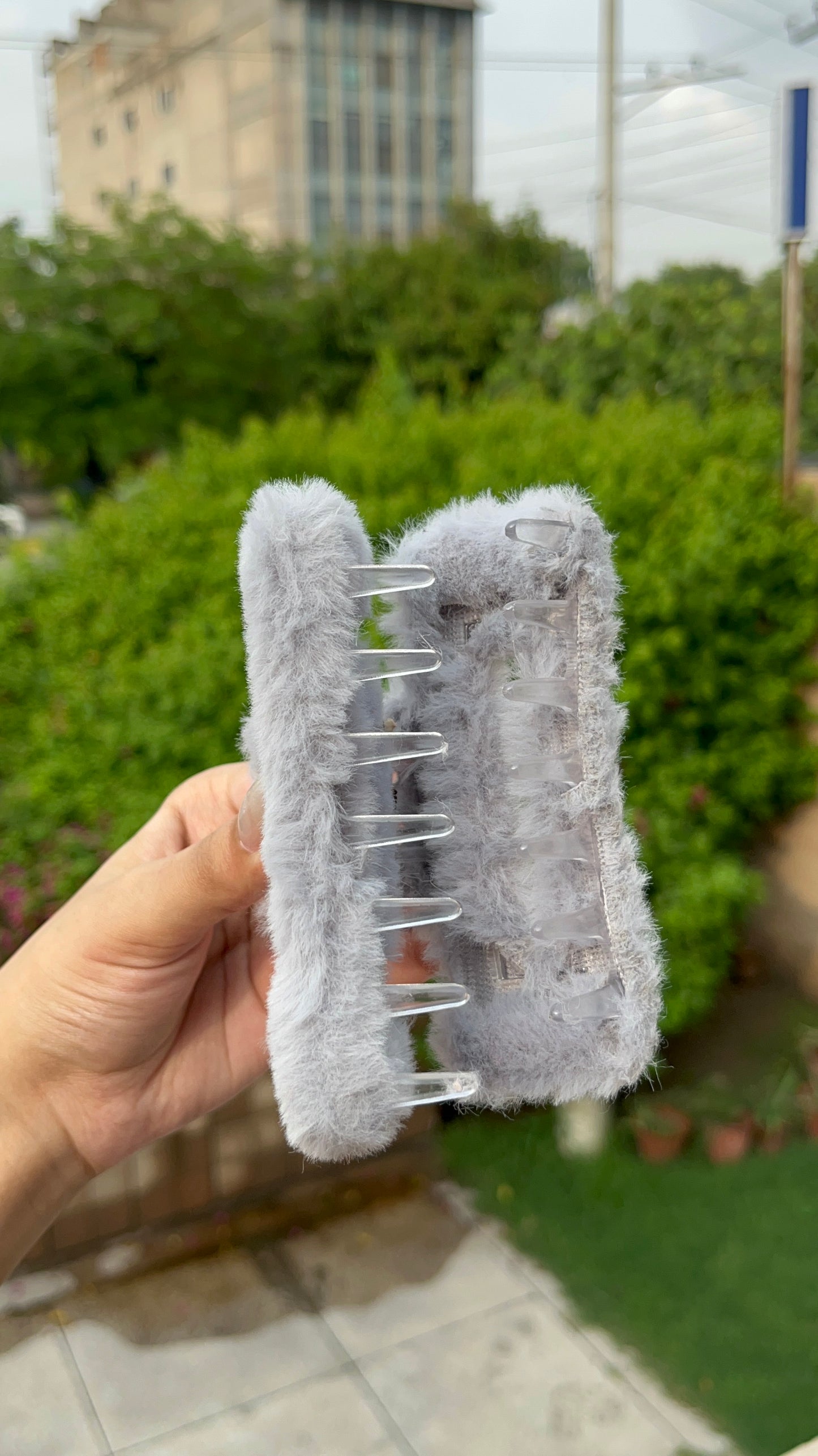Fur Rectangular Grey Clip