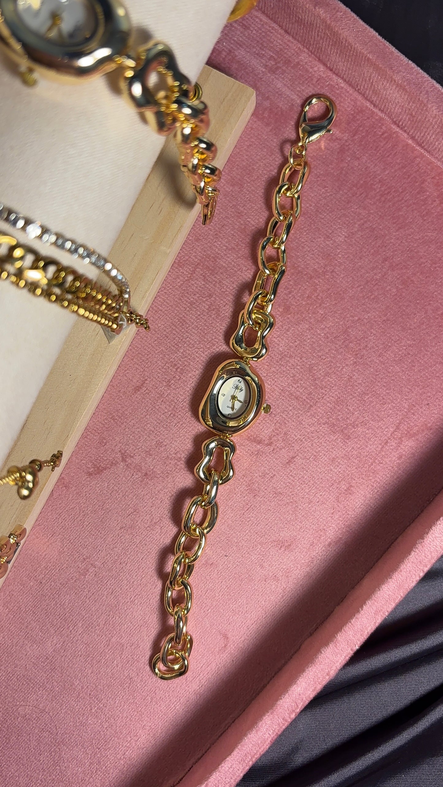 Dainty Gold Adjustable Bracelet Watch - White