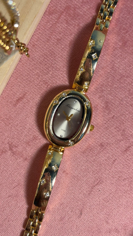Aesthetic Vintage Sparkle Oval Gold-Grey